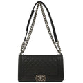 Boy Chanel 2017 Black Caviar Skin Medium Chain Shoulder Bag