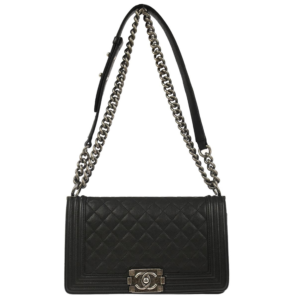 Boy Chanel 2017 Black Caviar Skin Medium Chain Shoulder Bag