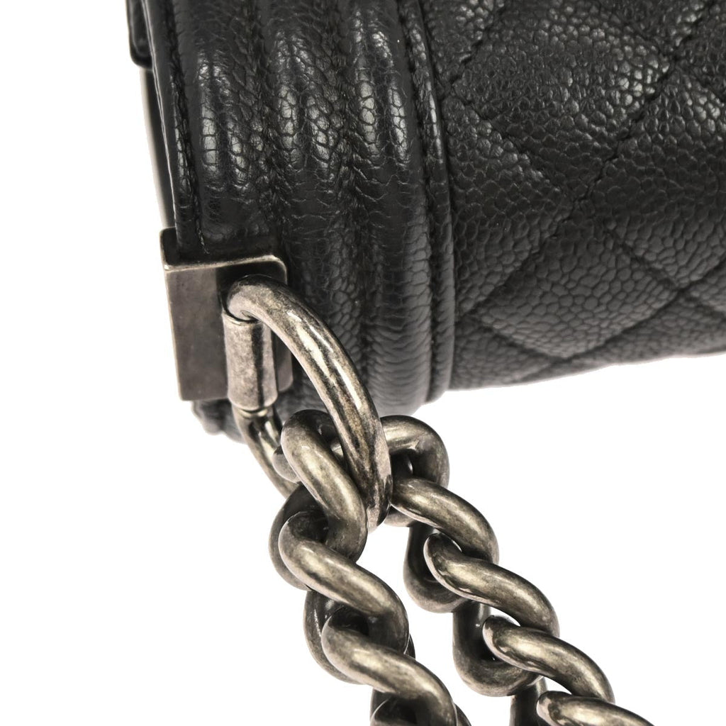 Boy Chanel 2017 Black Caviar Skin Medium Chain Shoulder Bag