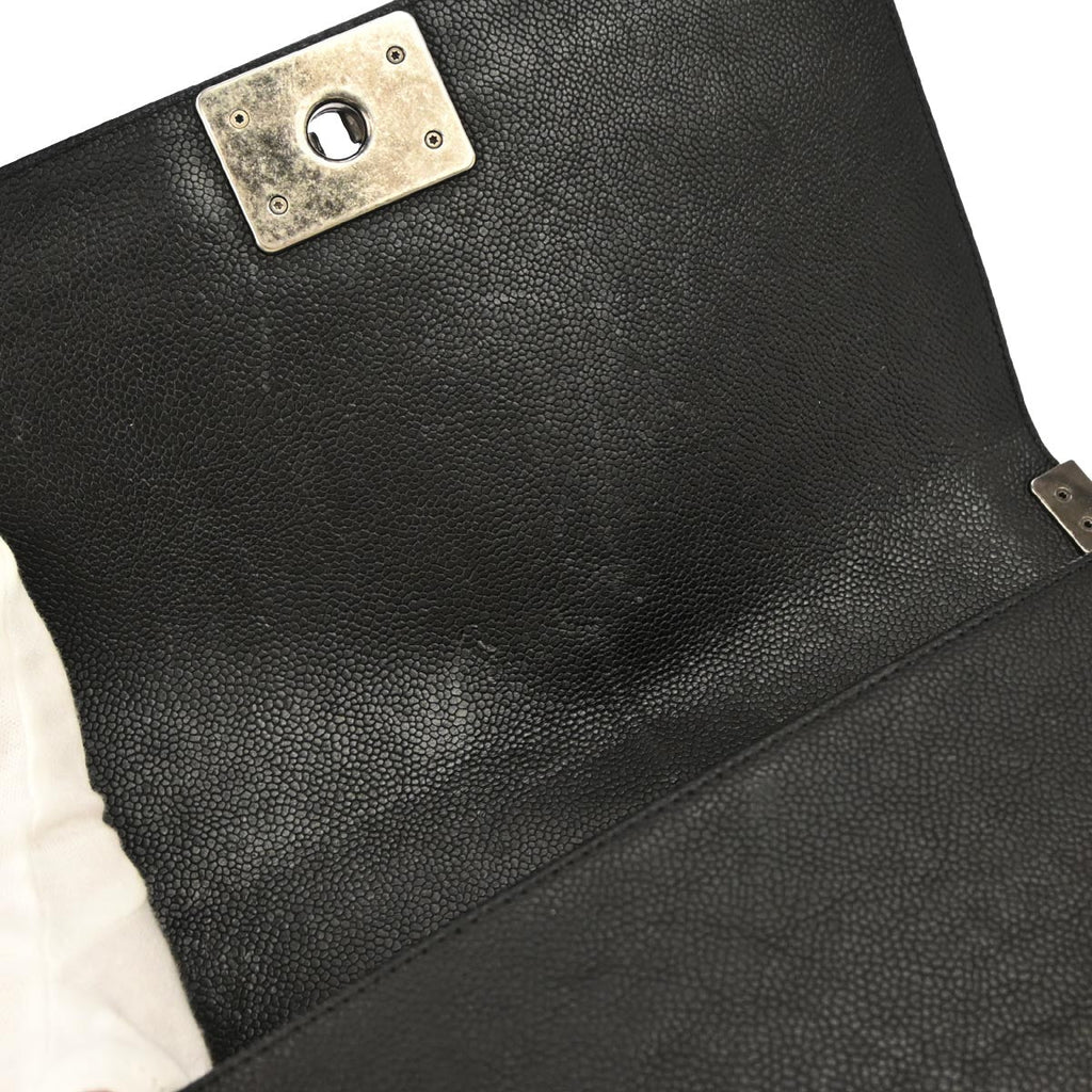Boy Chanel 2017 Black Caviar Skin Medium Chain Shoulder Bag