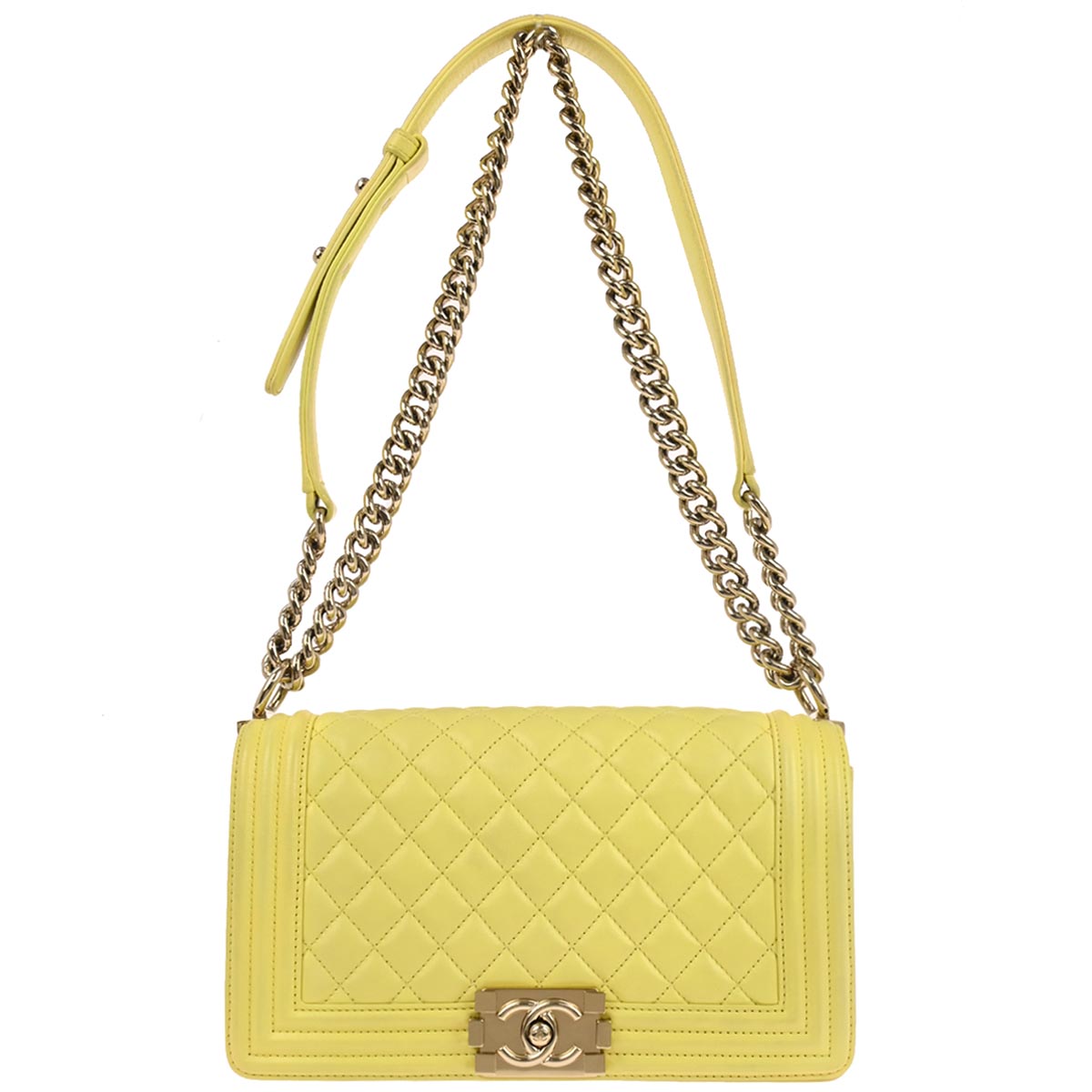 Boy Chanel 2016-2017 Yellow Lambskin Medium Chain Shoulder Bag