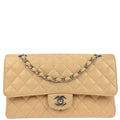 Chanel 2013-2014 Beige Caviar Skin Medium Classic Double Flap Shoulder Bag