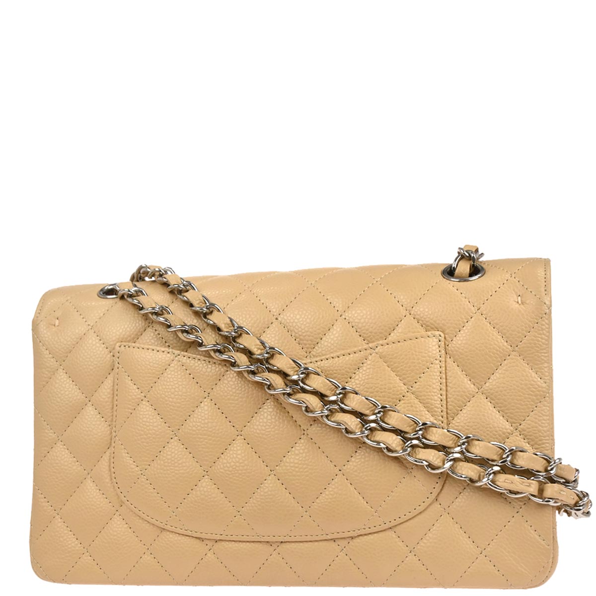 Chanel 2013-2014 Beige Caviar Skin Medium Classic Double Flap Shoulder Bag