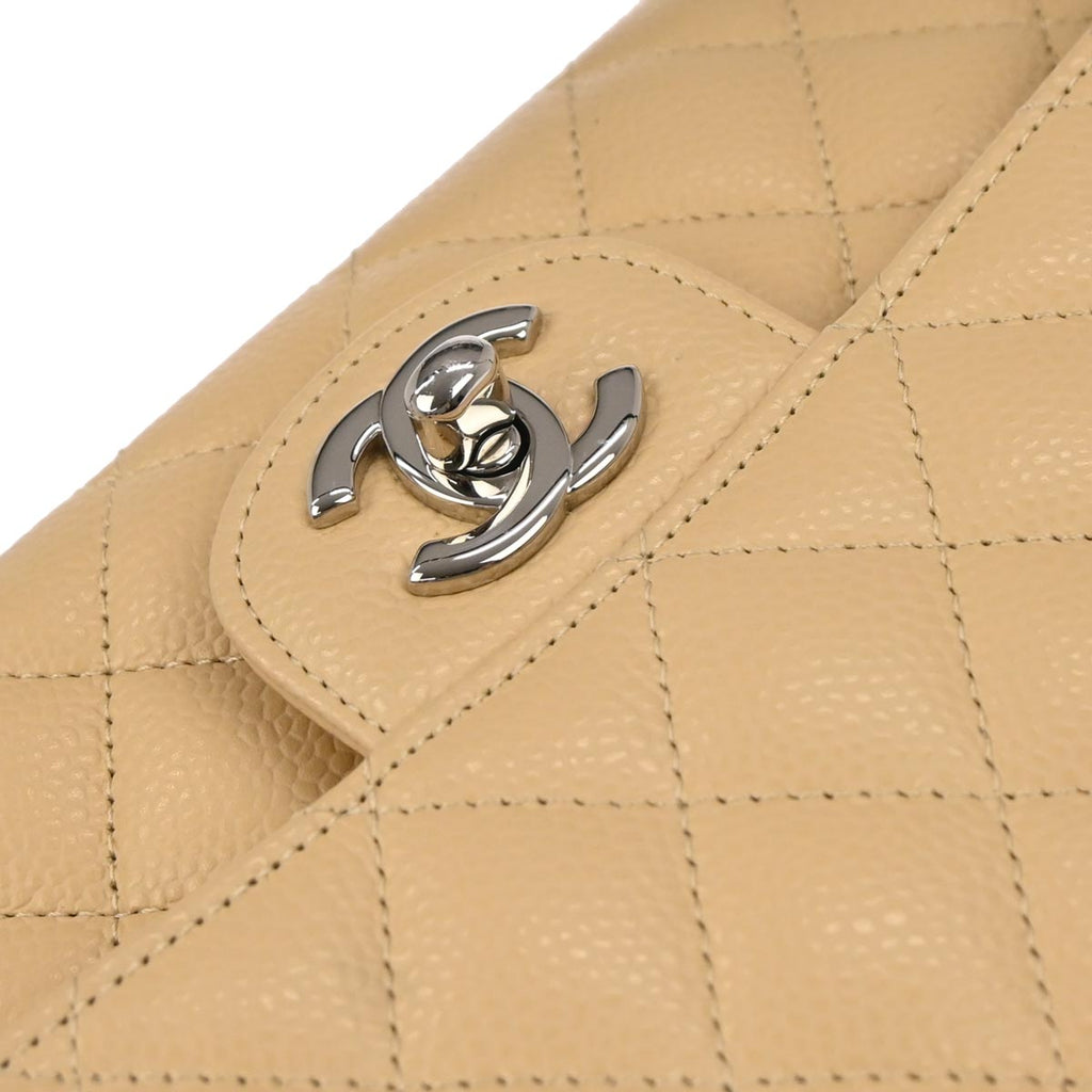 Chanel 2013-2014 Beige Caviar Skin Medium Classic Double Flap Shoulder Bag