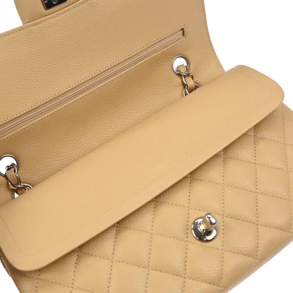 Chanel 2013-2014 Beige Caviar Skin Medium Classic Double Flap Shoulder Bag