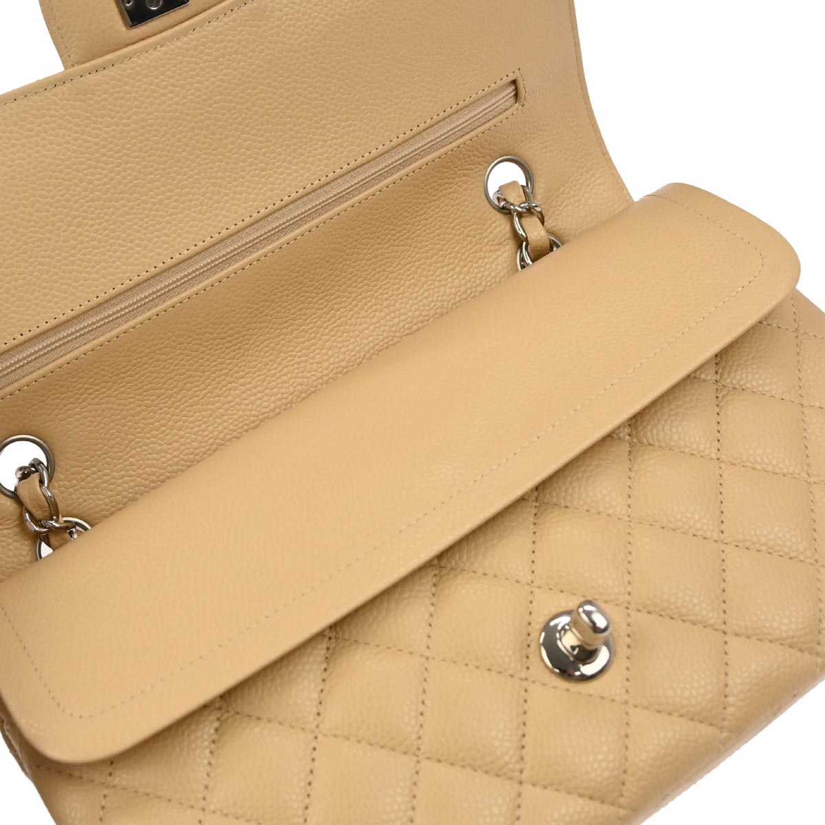 Chanel 2013-2014 Beige Caviar Skin Medium Classic Double Flap Shoulder Bag