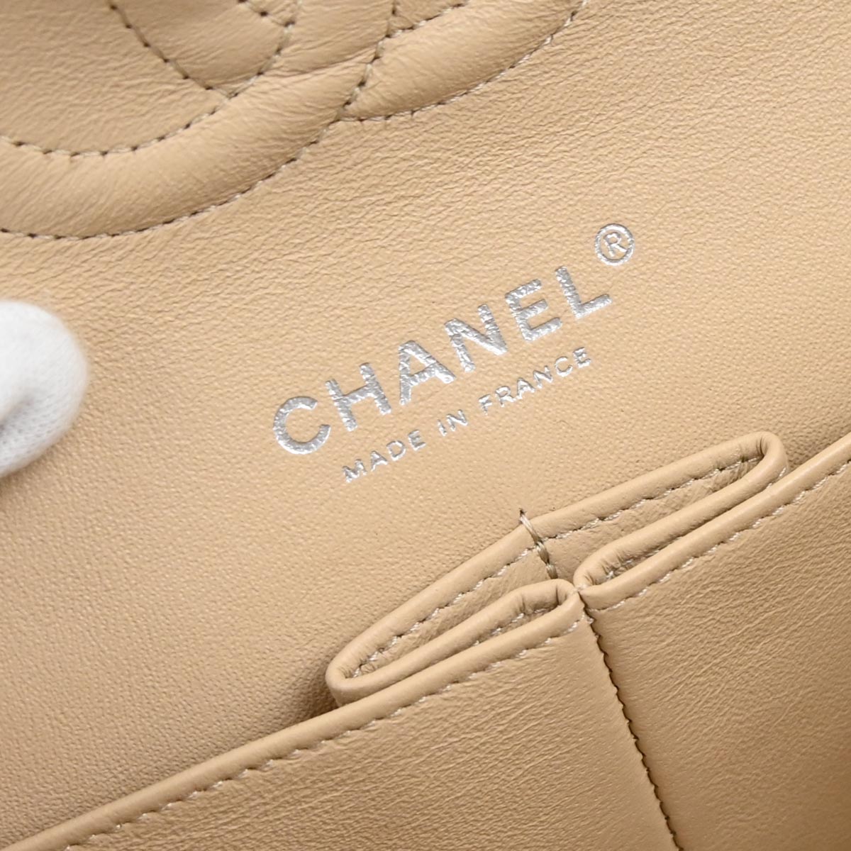 Chanel 2013-2014 Beige Caviar Skin Medium Classic Double Flap Shoulder Bag