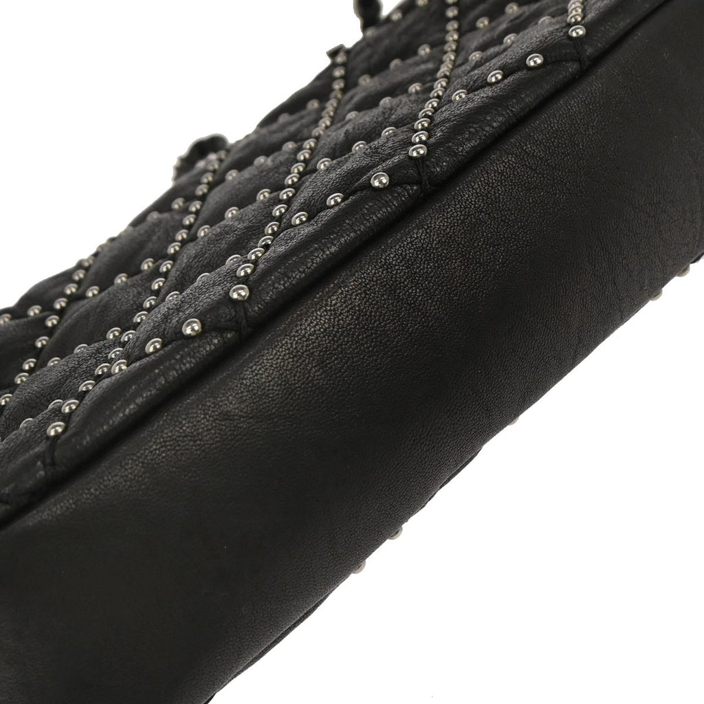 Chanel Black Calfskin Studded Single Flap Shoulder Bag