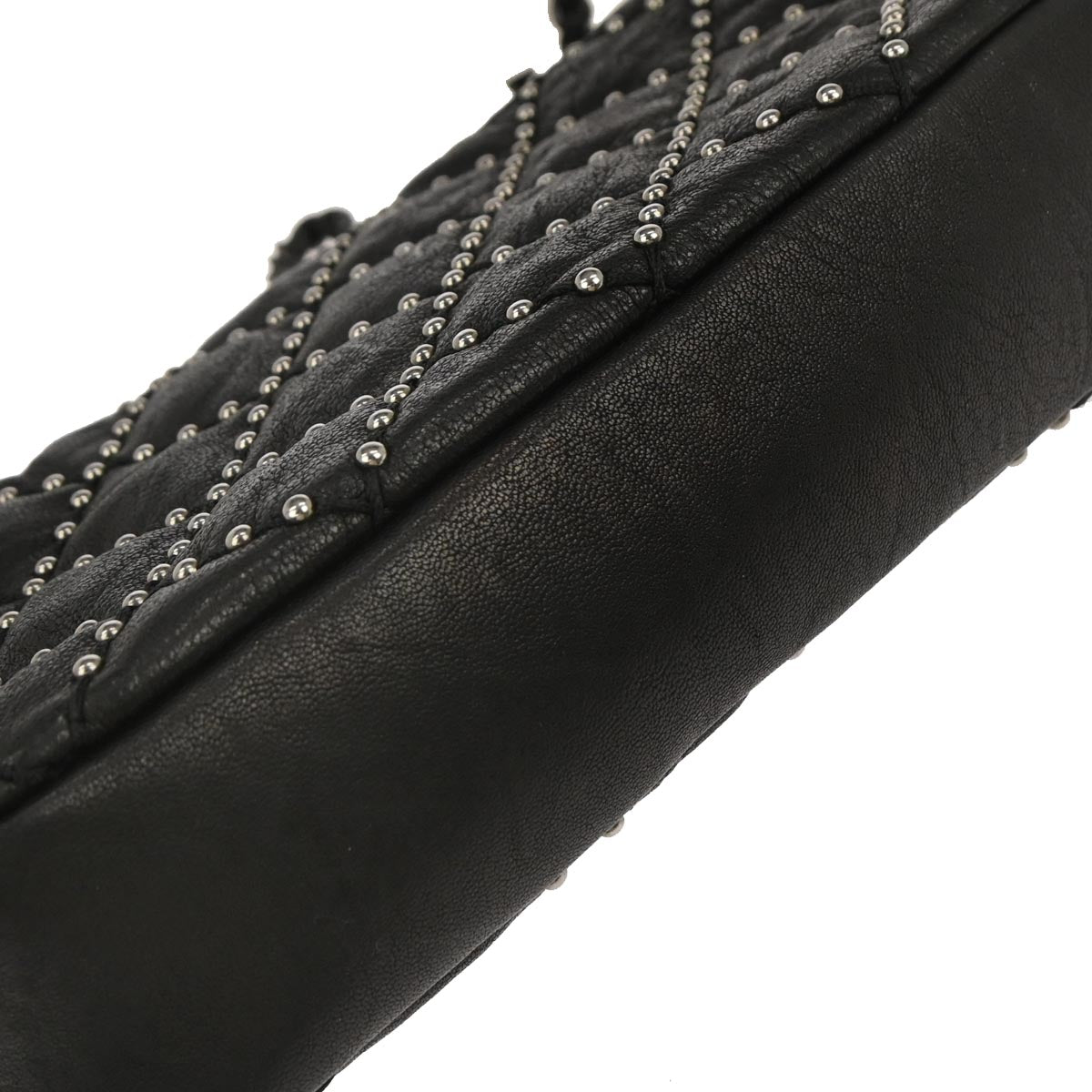 Chanel Black Calfskin Studded Single Flap Shoulder Bag