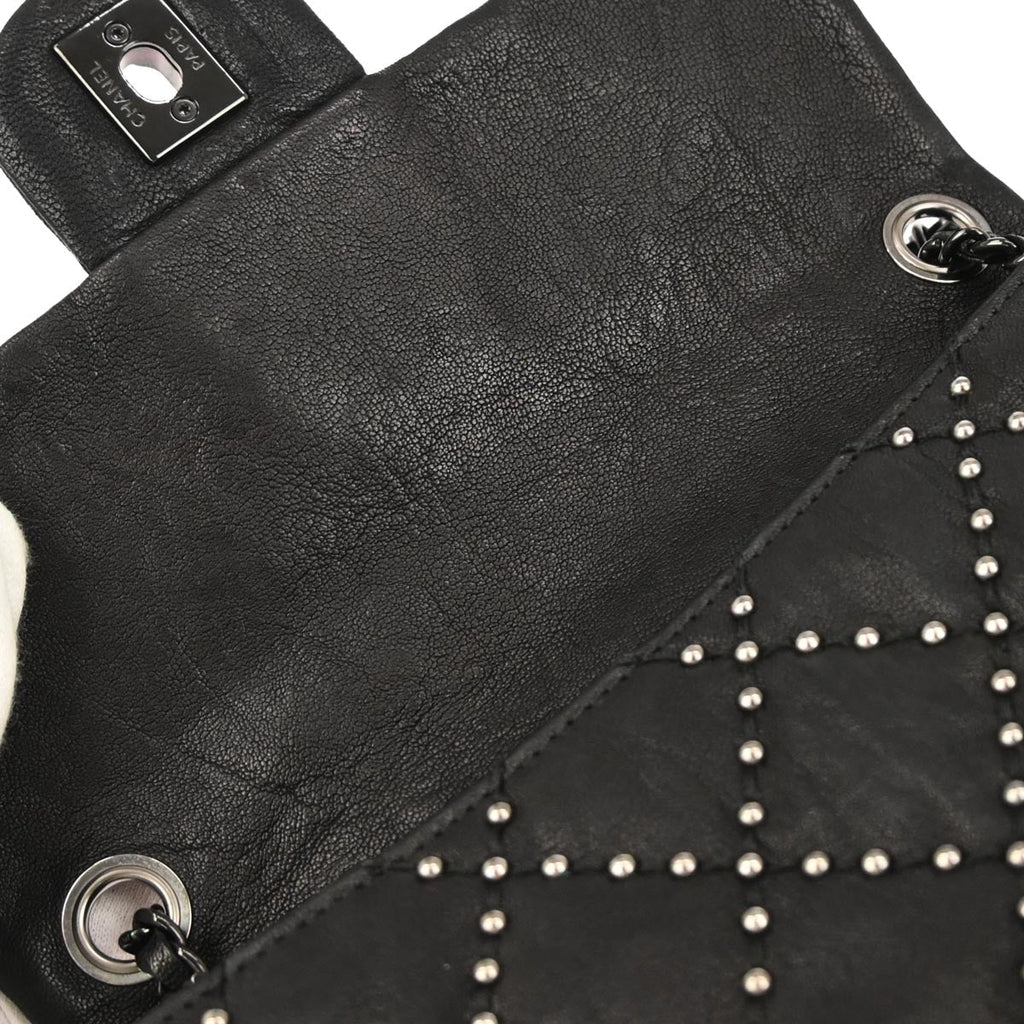 Chanel Black Calfskin Studded Single Flap Shoulder Bag