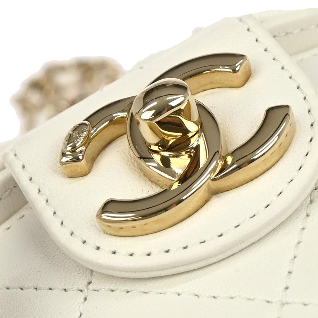 Chanel White Lambskin Vanity Shoulder Bag