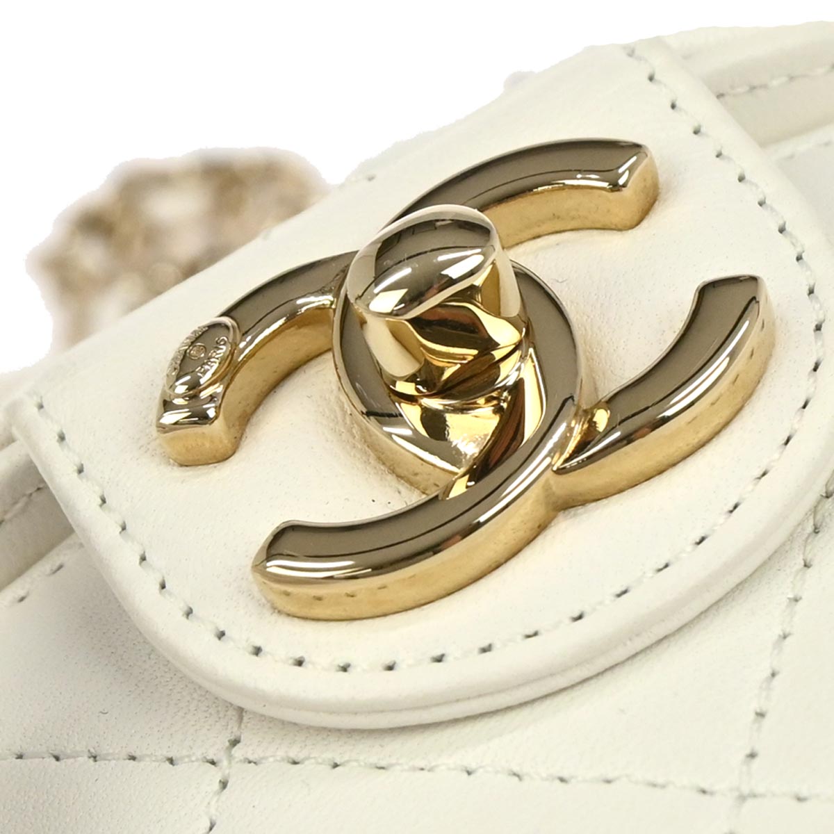 Chanel White Lambskin Vanity Shoulder Bag