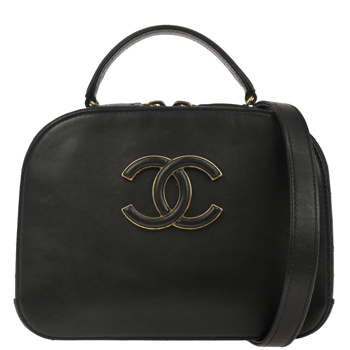 Chanel 2017 Black Calfskin Goatskin Coco Curve Vanity Bag 2way Shoulder Handbag