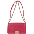 Boy Chanel Pink Caviar Skin Medium Chain Shoulder Bag