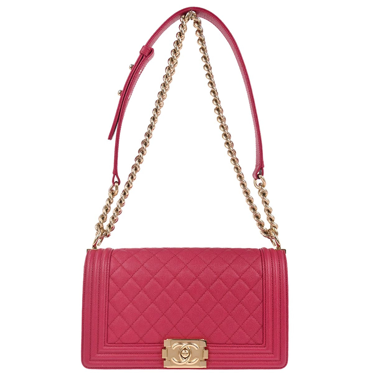 Boy Chanel Pink Caviar Skin Medium Chain Shoulder Bag