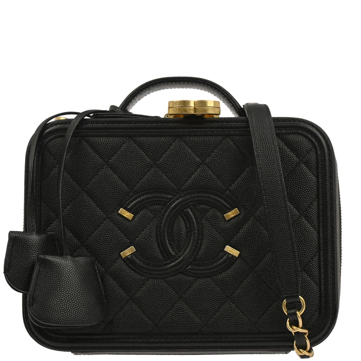 Chanel 2019 Black Caviar CC Filigree 2way Vanity Shoulder Handbag