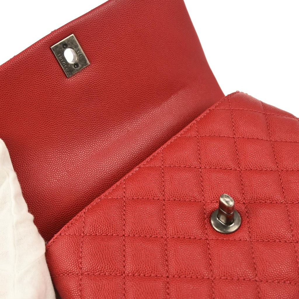 Chanel Red Caviar Coco Handle 2way Shoulder Handbag