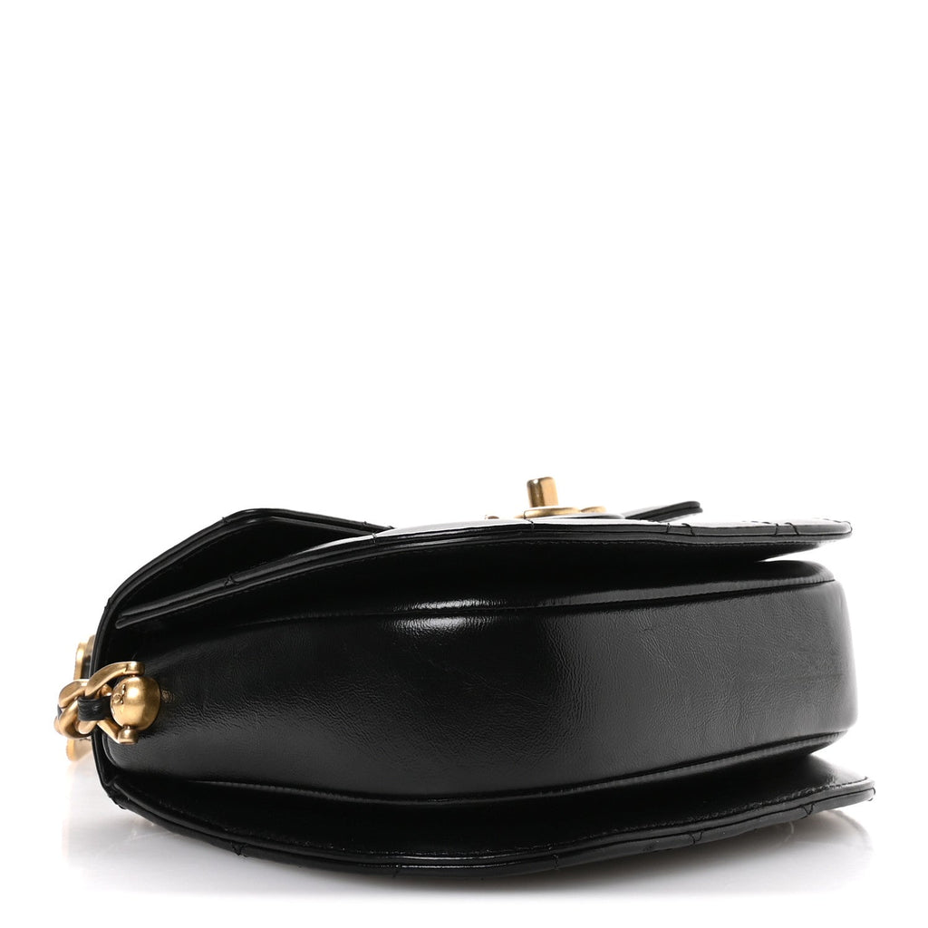 Chanel Shiny Calfskin Quilted Buckle Moon Messenger Black