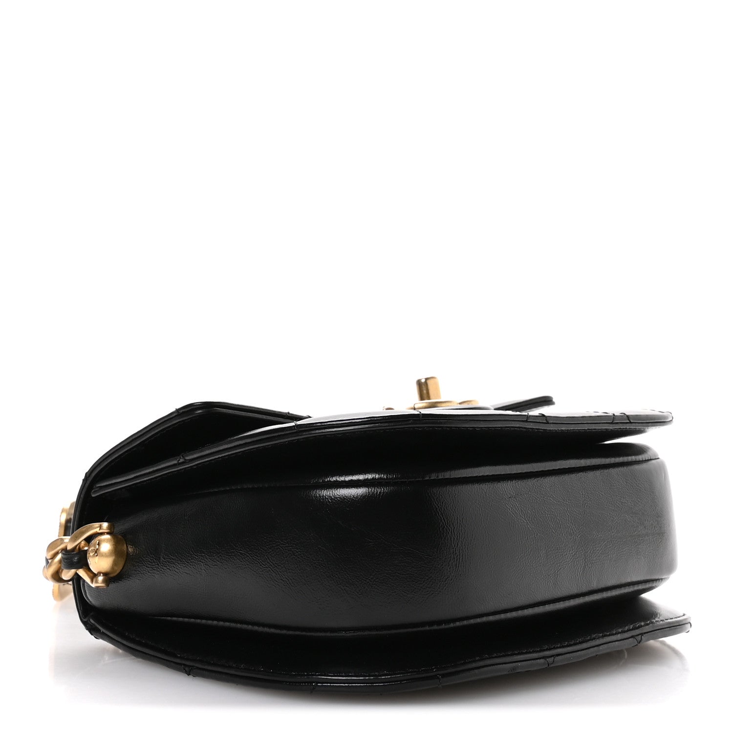Chanel Shiny Calfskin Quilted Buckle Moon Messenger Black