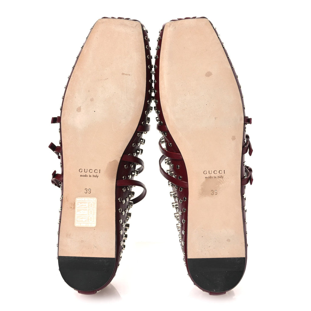 Gucci Nappa Carmaque Studded Horsebit Ballet Flats 39 Rosso Ancora