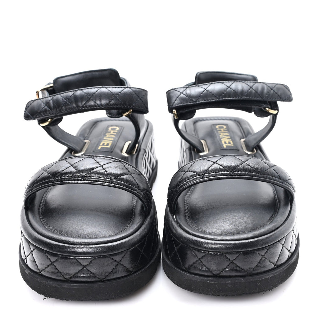 Lambskin Quilted Platform Sandals 38.5 Black