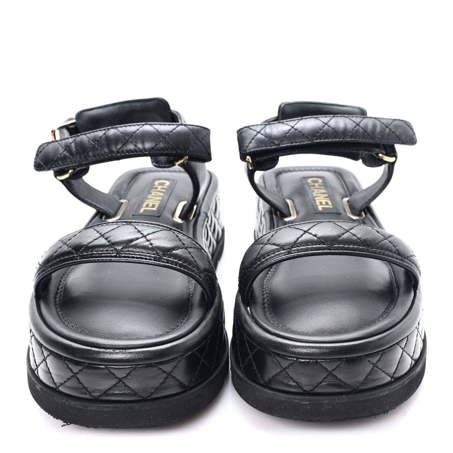 Lambskin Quilted Platform Sandals 38.5 Black