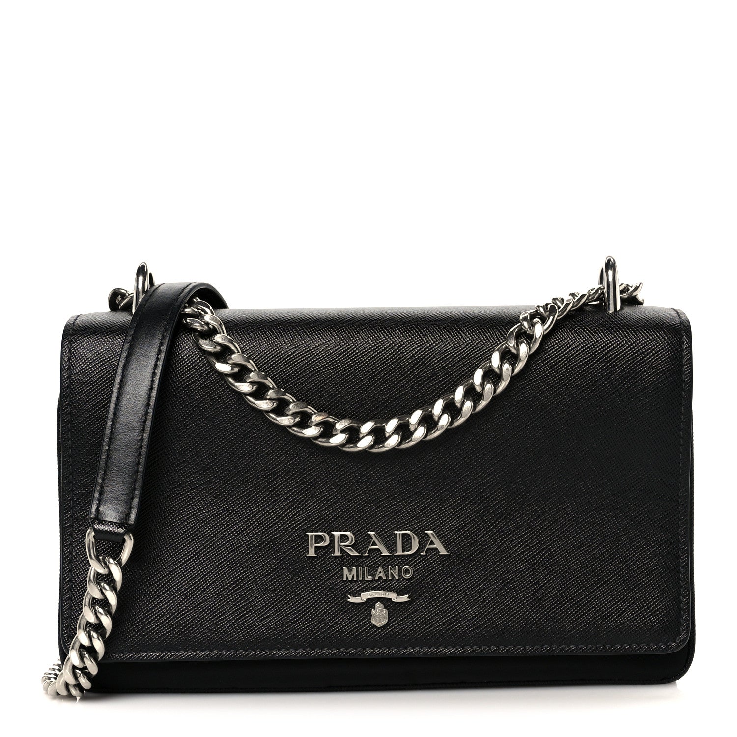 Prada Saffiano Tessuto Nylon Chain Shoulder Bag Black
