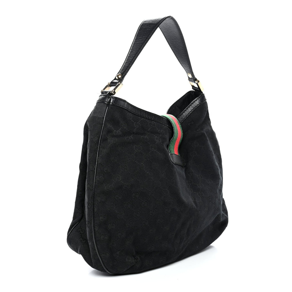 Gucci Monogram Large New Ladies Web Hobo Black