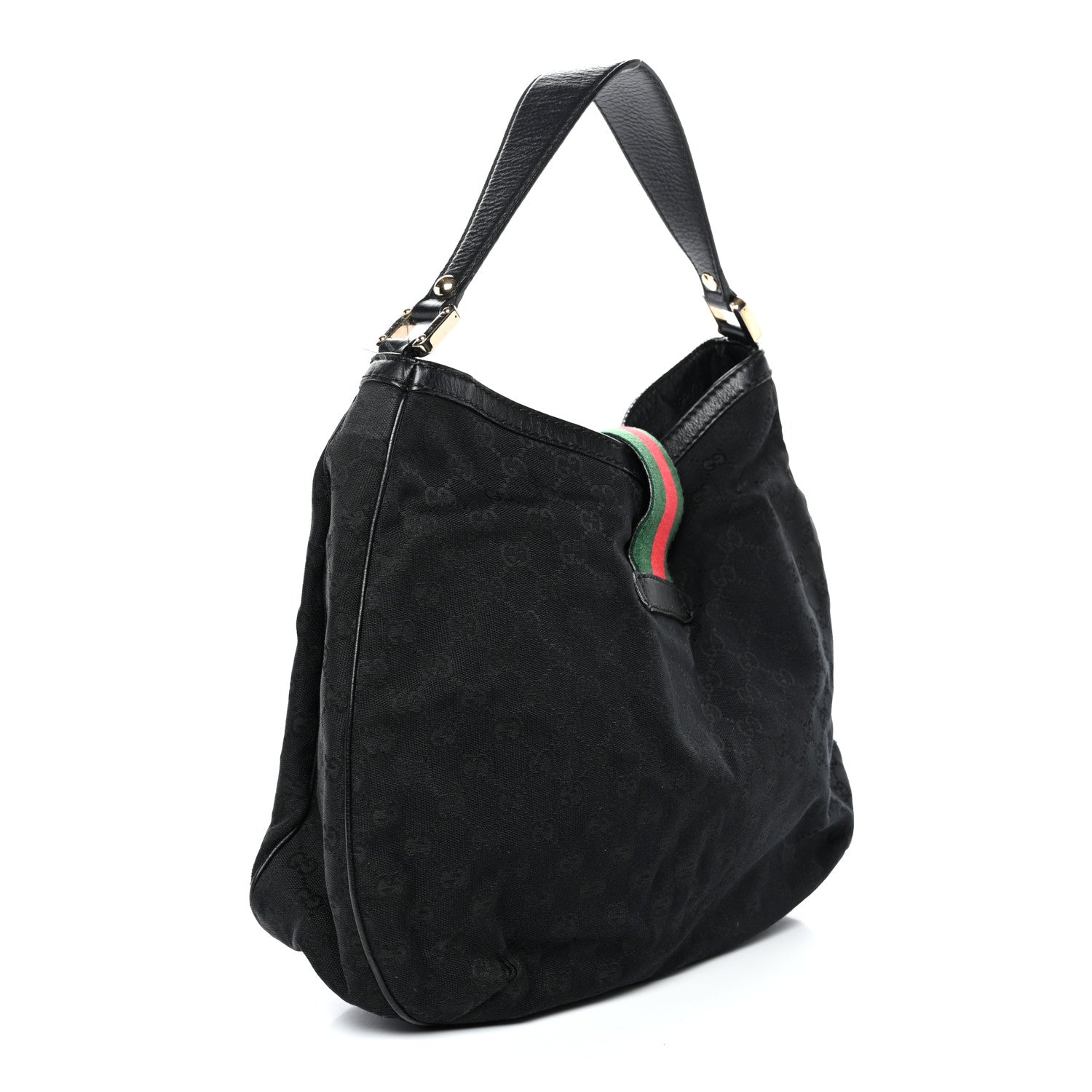 Gucci Monogram Large New Ladies Web Hobo Black