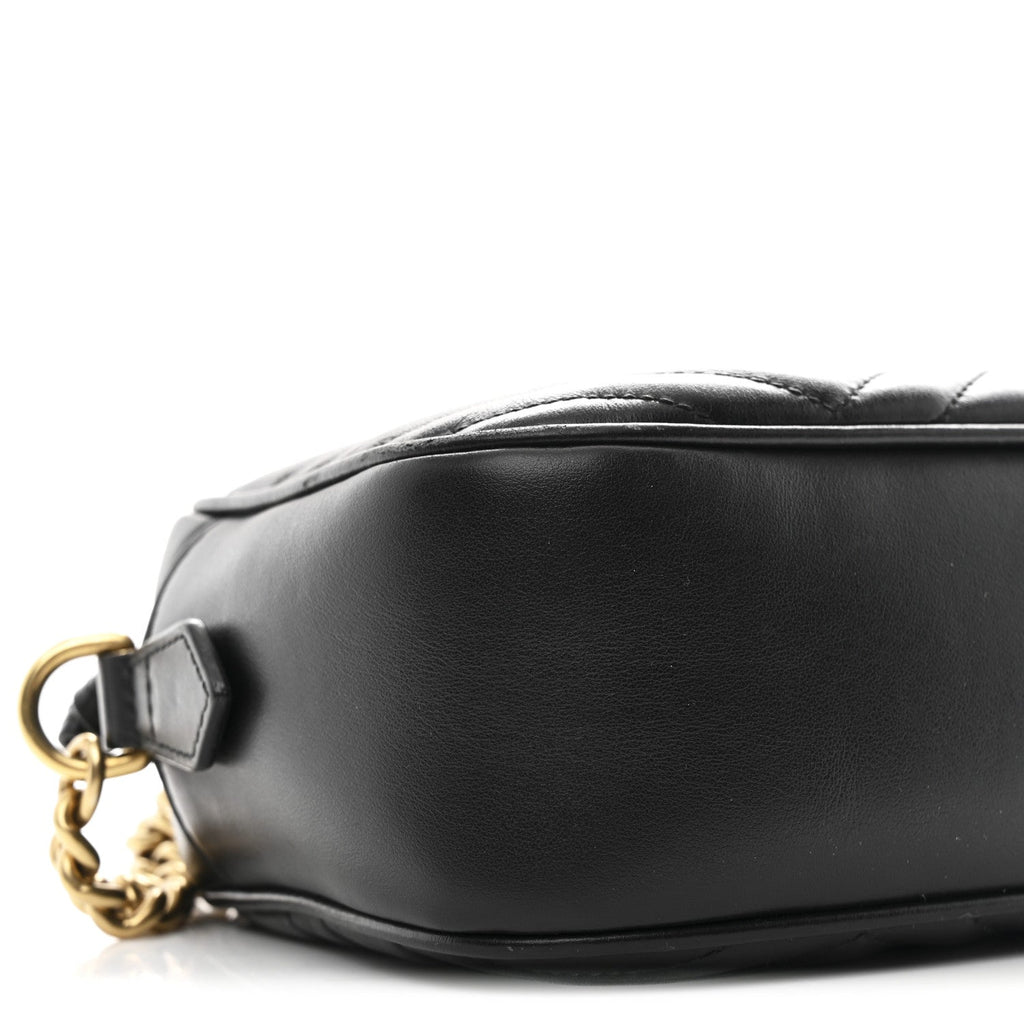 Gucci Calfskin Matelasse Small GG Marmont Chain Shoulder Bag Black