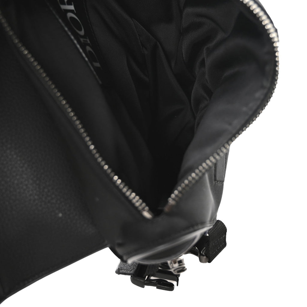 Christian Dior Nylon Grained Calfskin Saddle Bag Black Multicolor