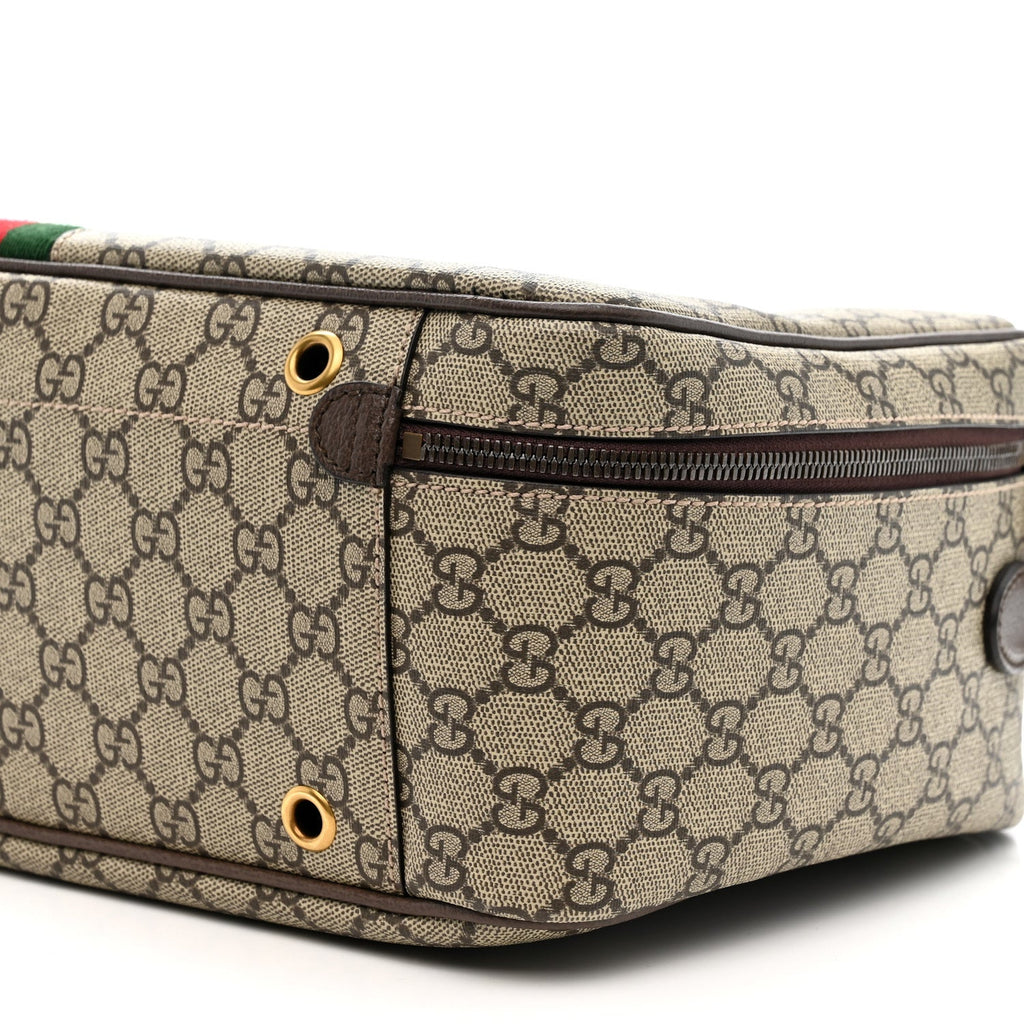 Gucci GG Supreme Monogram Textured Dollar Calfskin Web Savoy Shoe Case Bag Beige Ebony New Acero