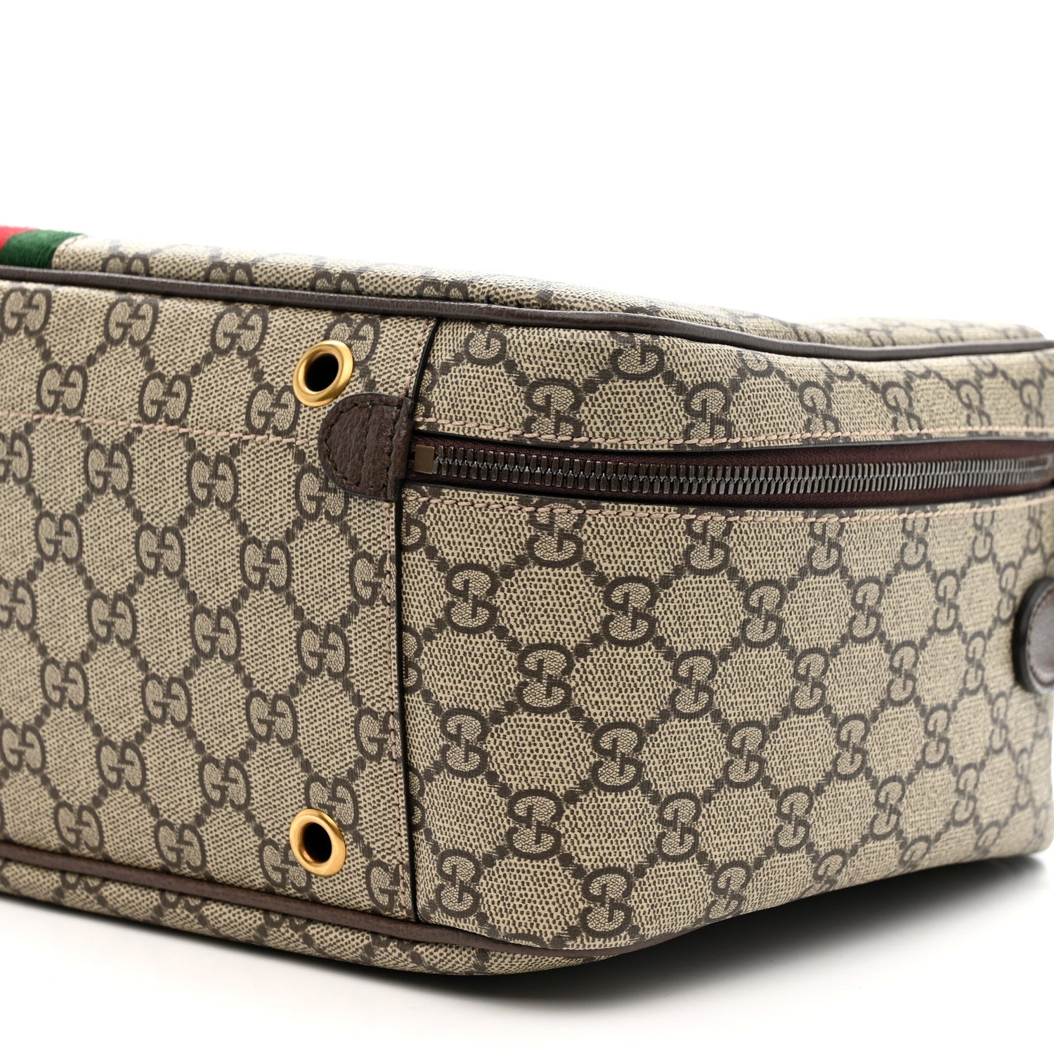 Gucci GG Supreme Monogram Textured Dollar Calfskin Web Savoy Shoe Case Bag Beige Ebony New Acero