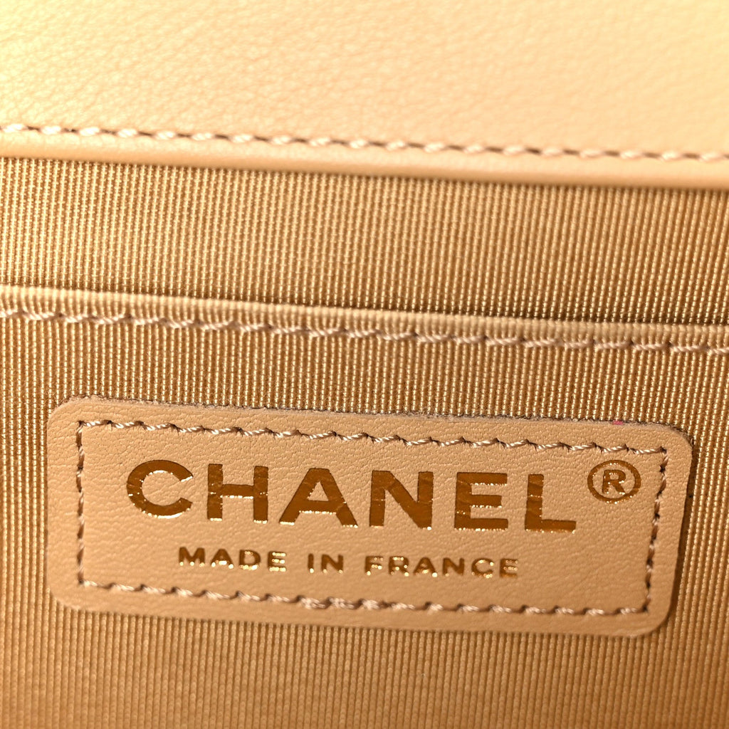 Chanel Lambskin Chevron Quilted Medium Boy Flap Beige