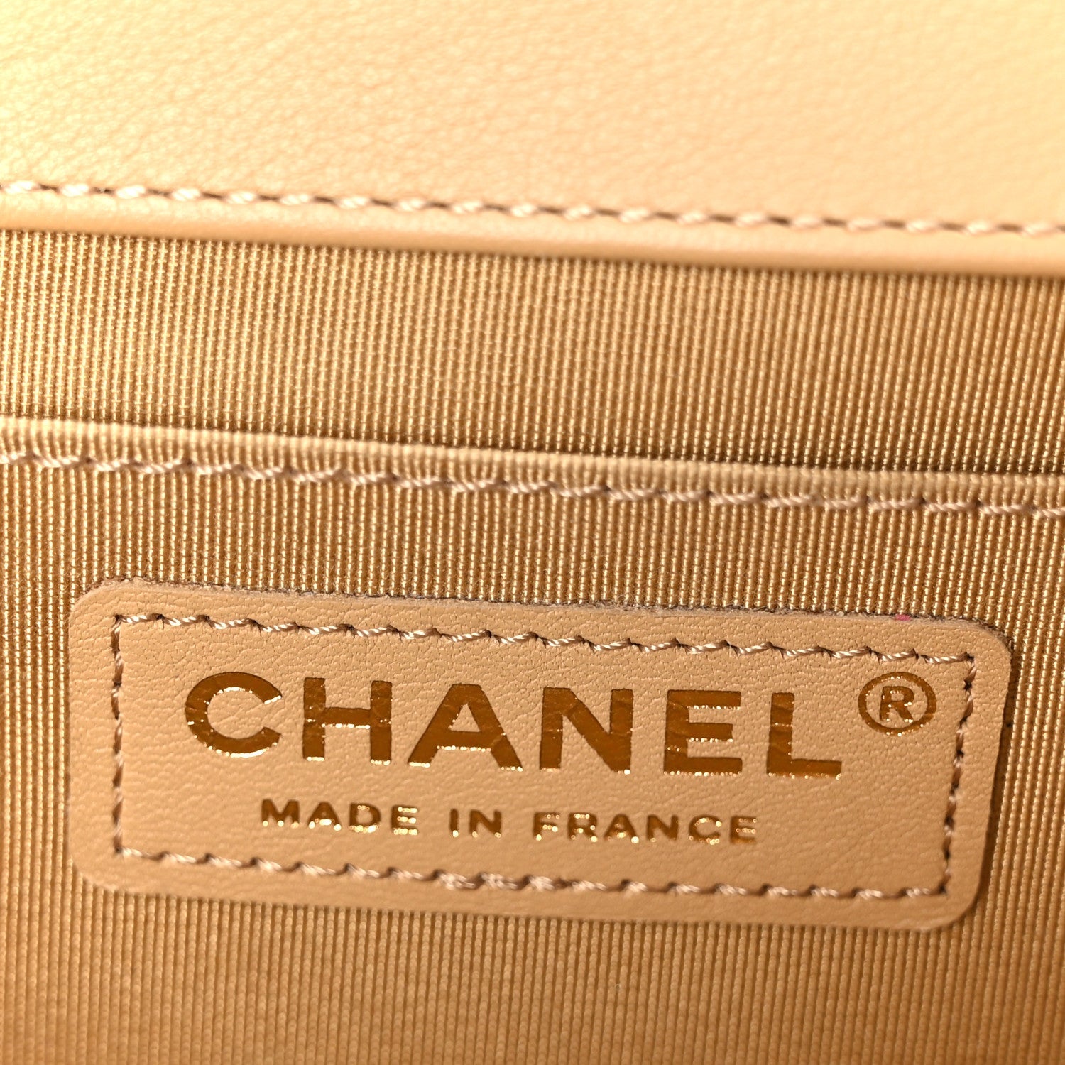 Chanel Lambskin Chevron Quilted Medium Boy Flap Beige