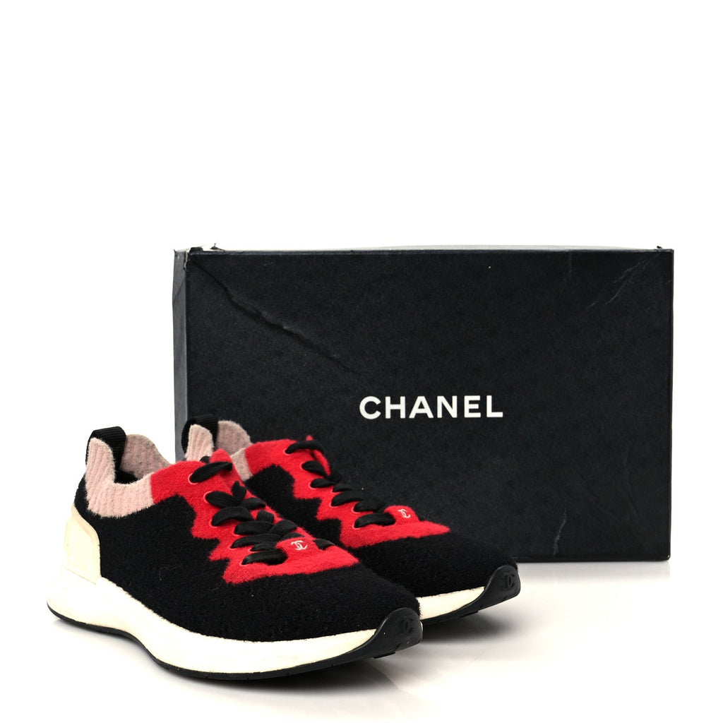 Mixed Fabrics Knit Sneakers 38 Black Red Pink