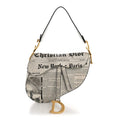 Christian Dior Calfskin Newspaper Printed Saddle Bag Black White