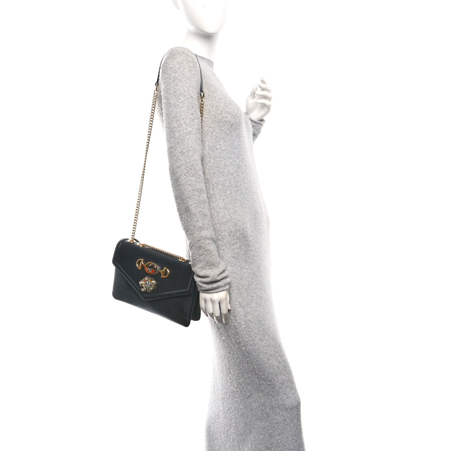 Gucci Vitello Palmellato Lux Crystal Medium Rajah Shoulder Bag Black