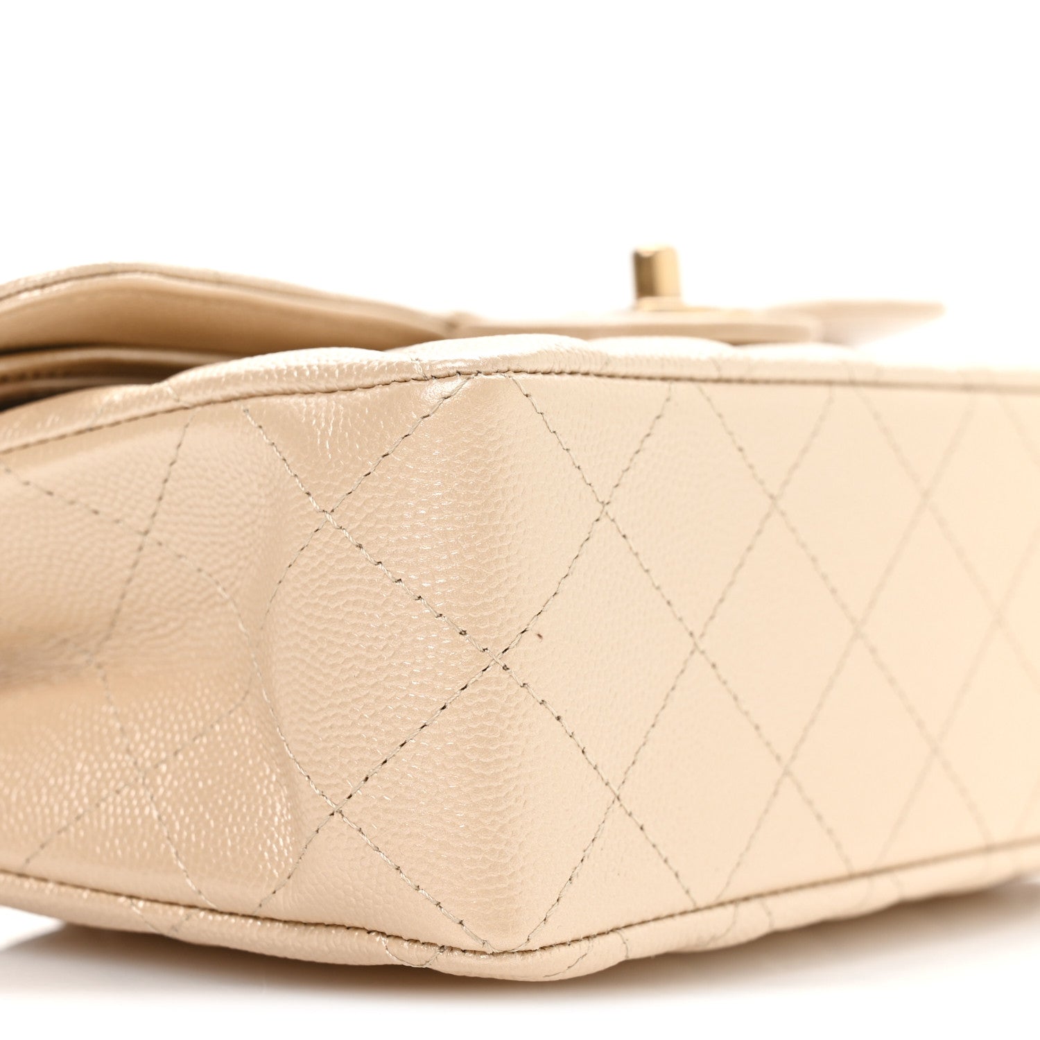 Chanel Metallic Caviar Quilted Small Double Flap Beige