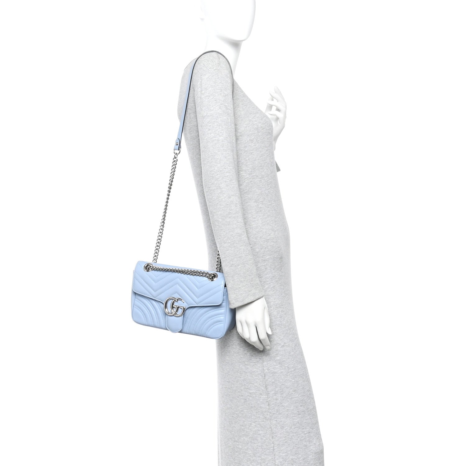 Gucci Calfskin Matelasse Small GG Marmont Shoulder Bag Porcelain Light Blue