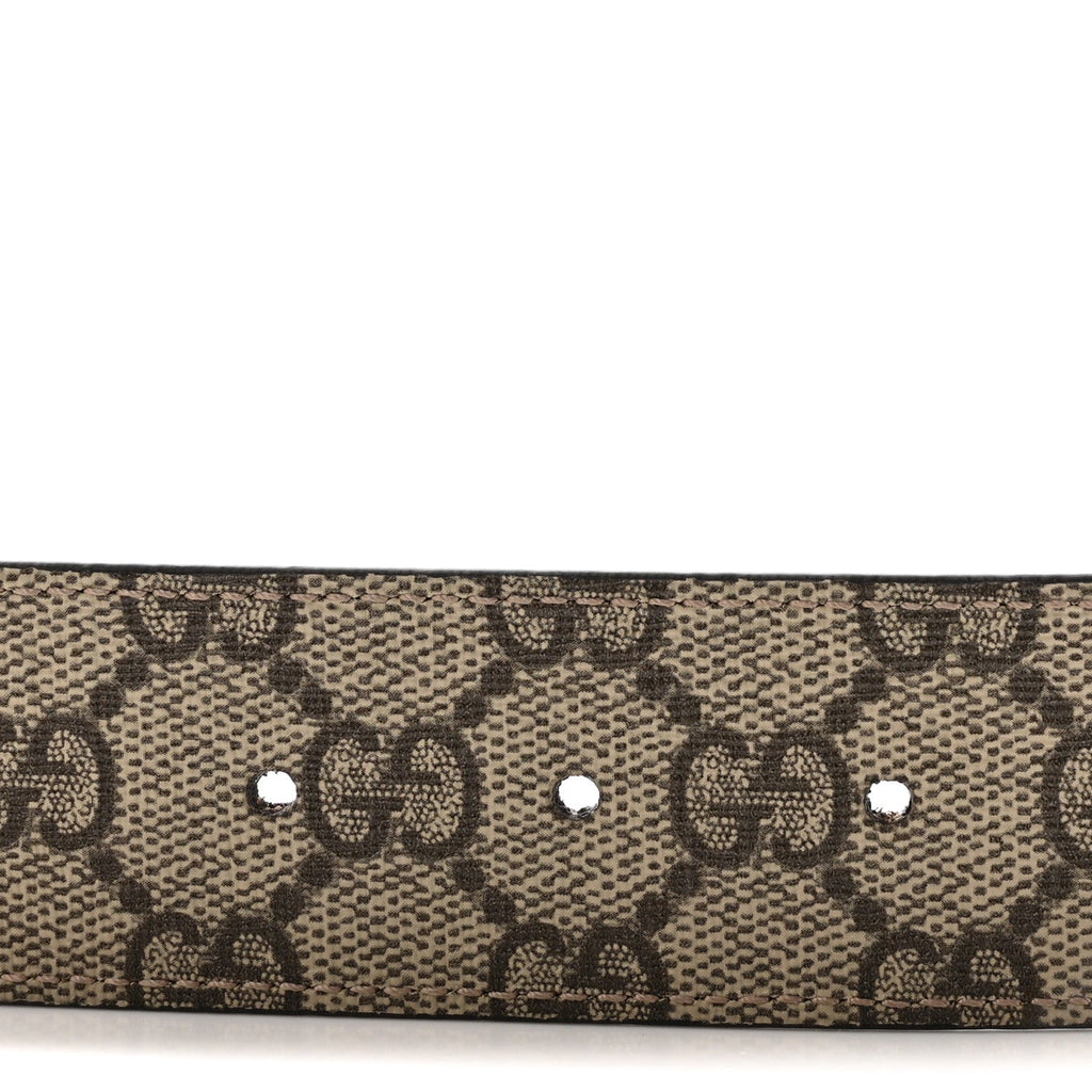 Gucci GG Supreme Monogram Plutone Calfskin Double G Reversible 30mm Belt 95 38 Beige Ebony New Acero