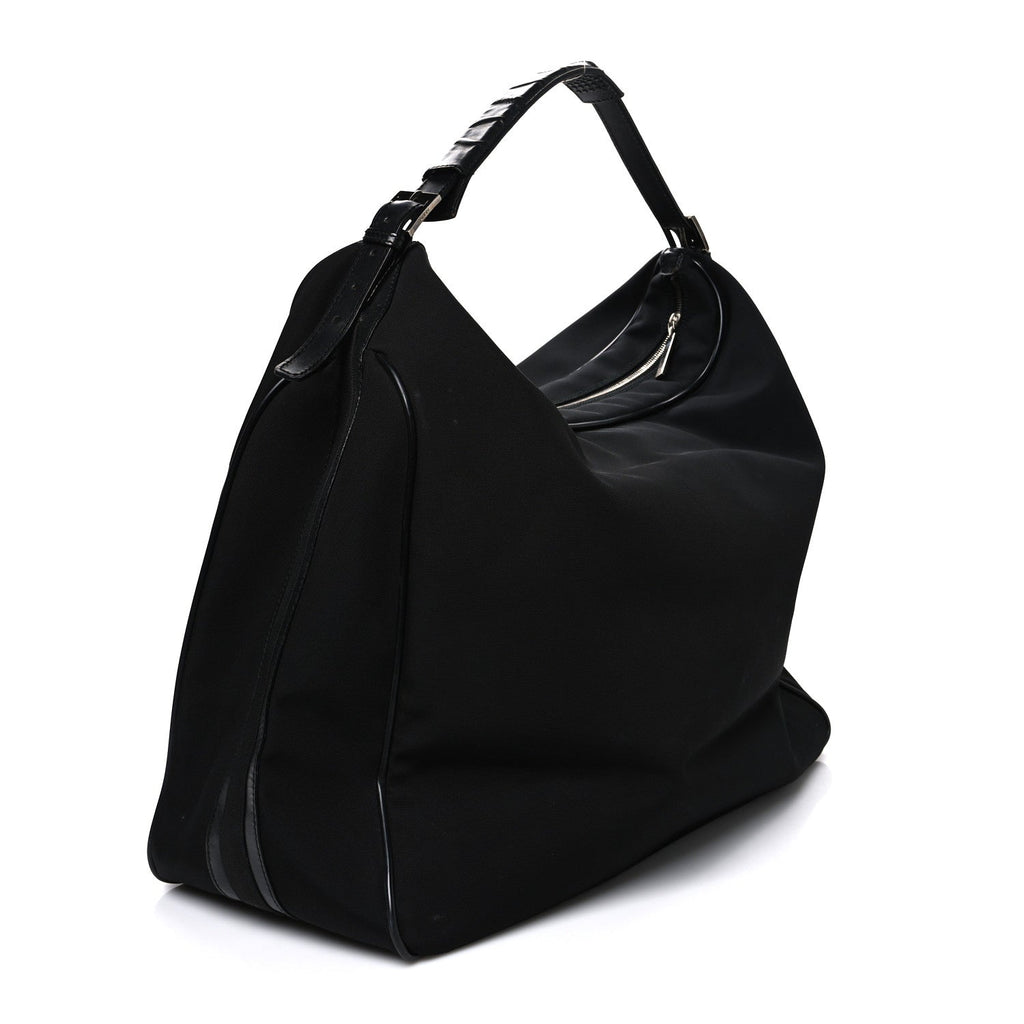 Gucci Calfskin Canvas Double Zip Large Travel Bag Black
