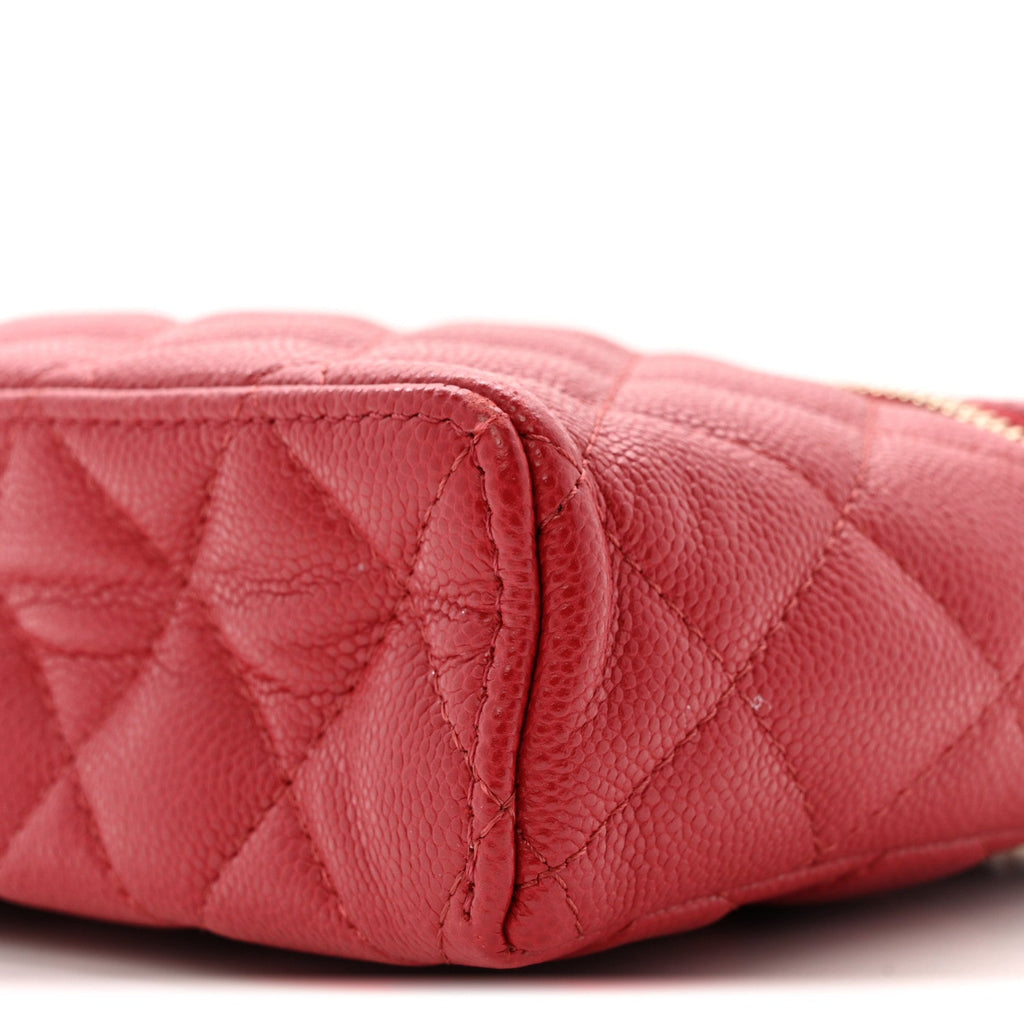 Chanel Caviar Quilted Top Handle Slim Vanity With Chain Red
