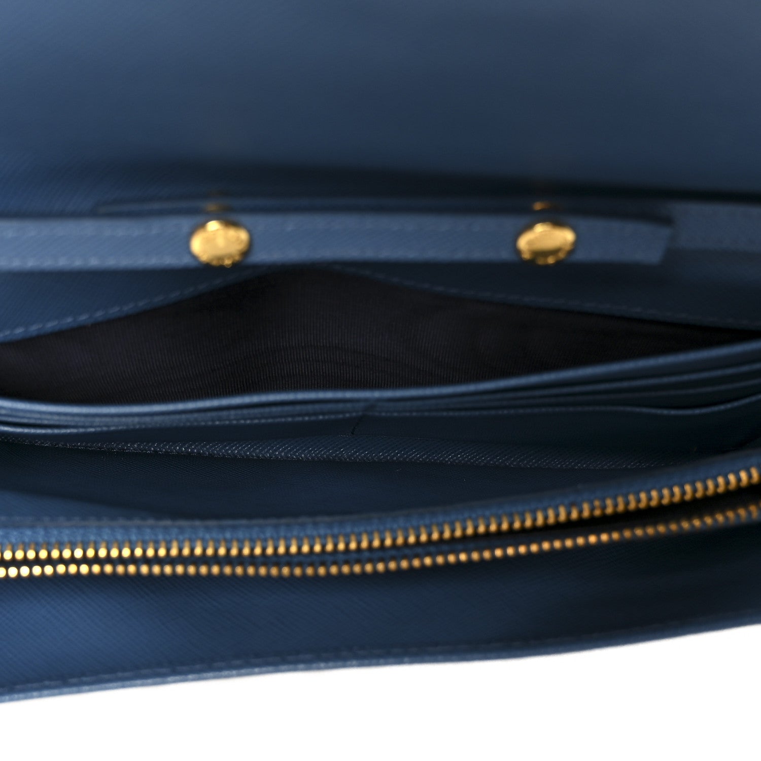 Prada Saffiano Metal Oro Chain Wallet Cobalto