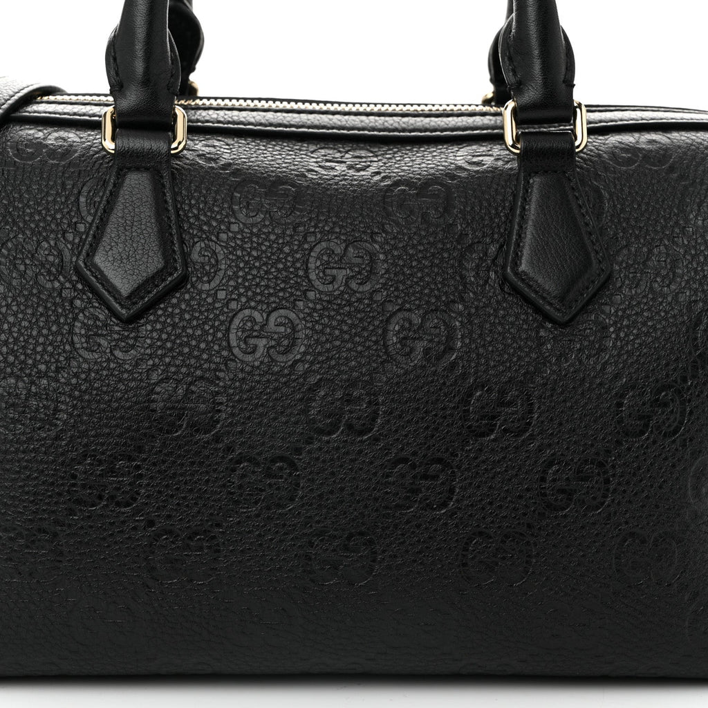 Gucci Calfskin GG Emblem Small Top Handle Bag Black