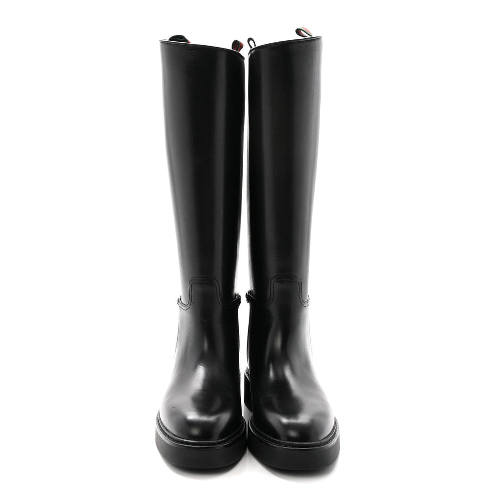 Gucci Marot Lux Michelangelo Slim Horsebit Riding Boots 37.5 Black