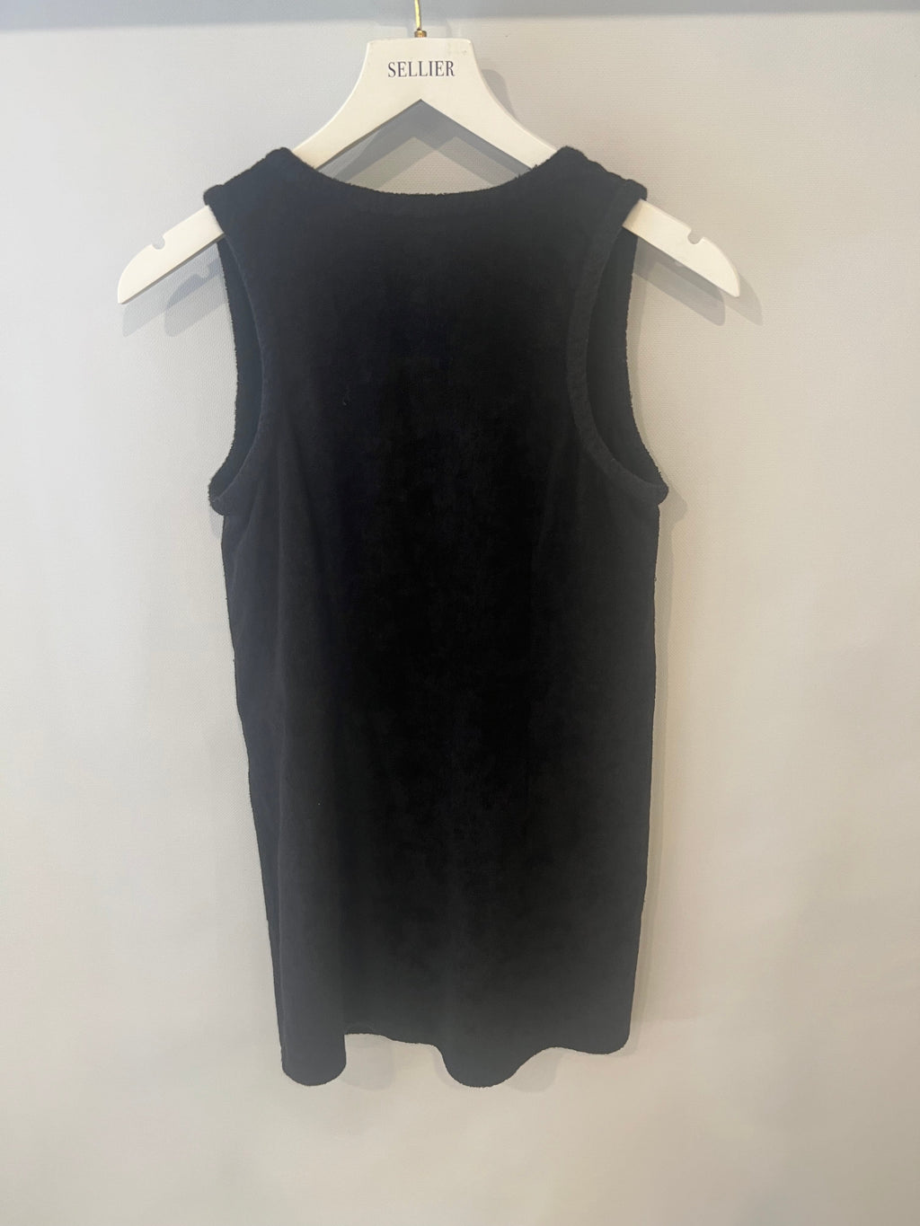 Chanel Black Terry Beach Mini Dress with Pocket Detail and Champagne Gold CC Logo Buttons Size FR 36 (UK 8)