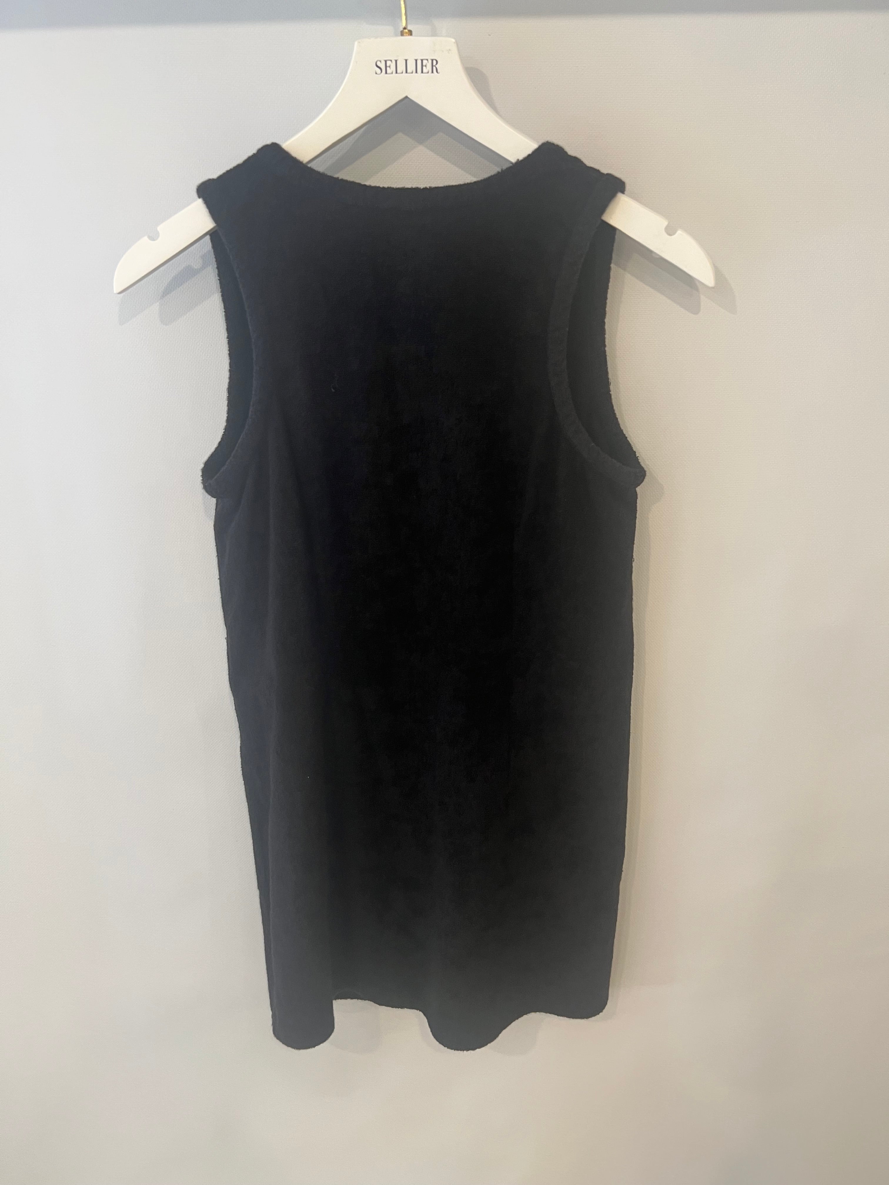 Chanel Black Terry Beach Mini Dress with Pocket Detail and Champagne Gold CC Logo Buttons Size FR 36 (UK 8)
