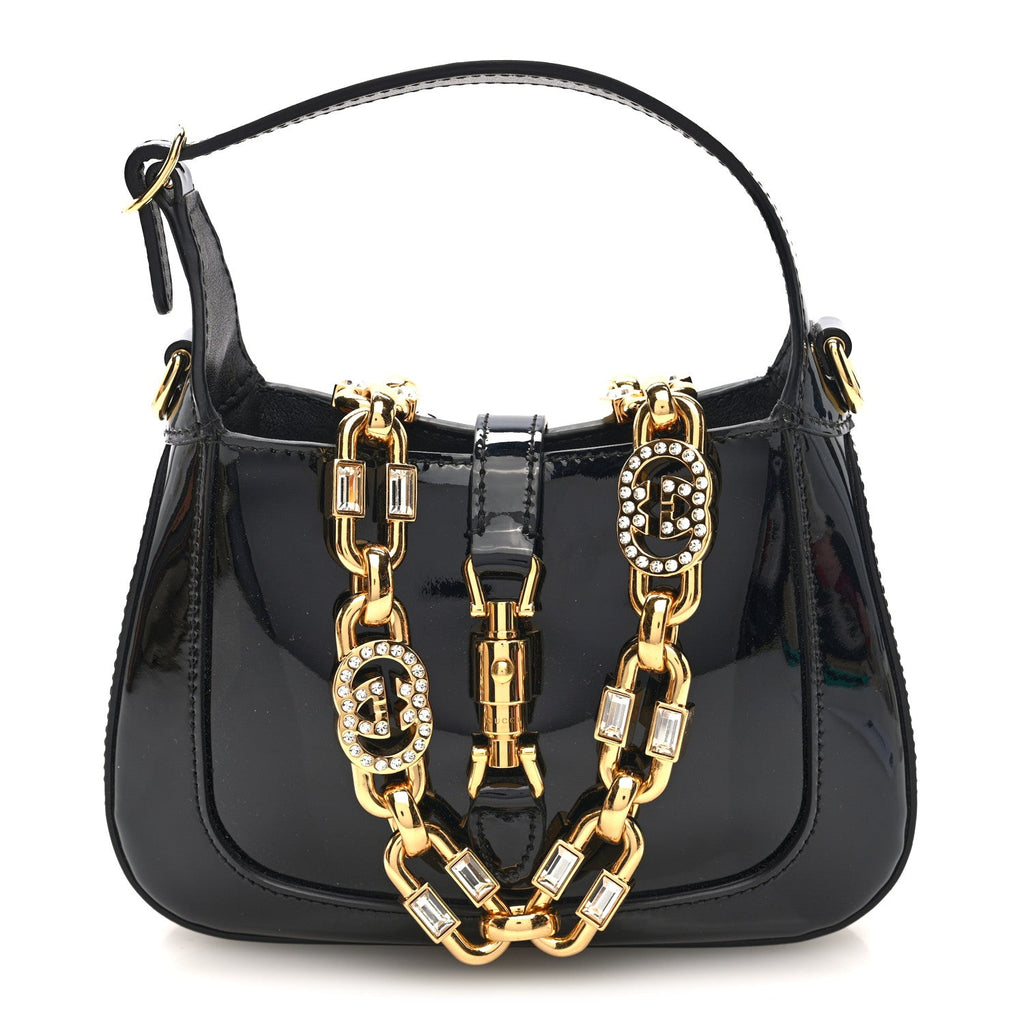 Gucci Patent Mini Jackie 1961 Crystal Hobo Black