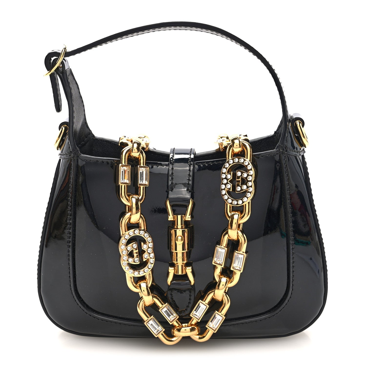 Gucci Patent Mini Jackie 1961 Crystal Hobo Black